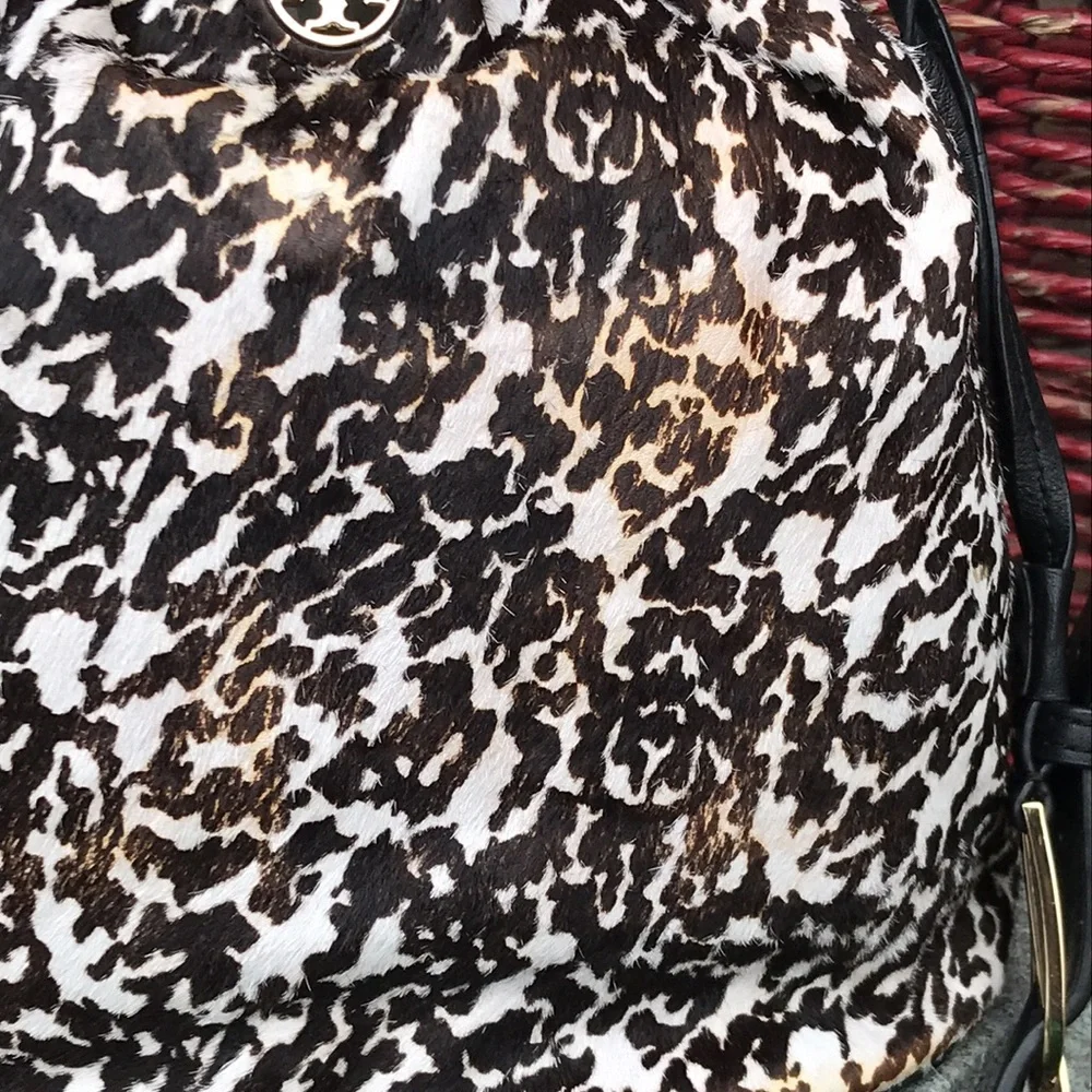 TORY BURCH Distressed Animal Print Dyed Haircalf Fur Bucket Purse